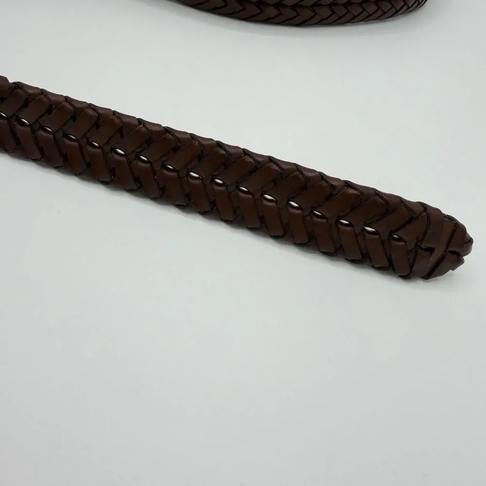L.L. Bean Men's Brown Woven Braided Leather Belt With Brass Buckle Size 40